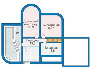 Проект большого дома с гаражом на две машины / План цокольного этажа
