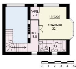 Проект дома из кирпича с зимним садом и небольшим подвальным помещением / План мансардного этажа