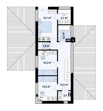 Проект современного двухэтажного дома из газобетона с четырьмя спальнями и пристроенным гаражом / План 2 этажа