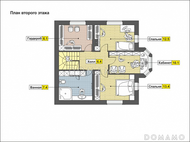 Элегантный дом с мансардным этажом, эркером, красивым крыльцом-террасой / План мансардного этажа