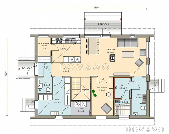 Проект каркасного дома с небольшой кухней / План 1 этажа
