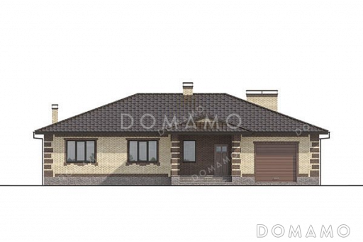 Проект одноэтажного дома с гаражом и большой террасой / Фасад 4