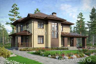 Проект коттеджа из кирпича с двуцветной облицовкой и хозяйским санузлом