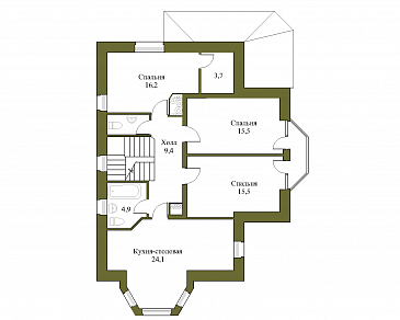 Проект трёхэтажного коттеджа с гаражом, подвалом и бассейном / План 2 этажа