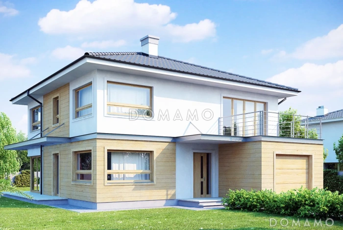 Проект двухэтажного кирпичного дома с 4 спальнями, подвалом и гаражом на 2 автомобиля