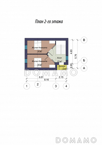 Проект двухэтажного дома с сауной / План 2 этажа