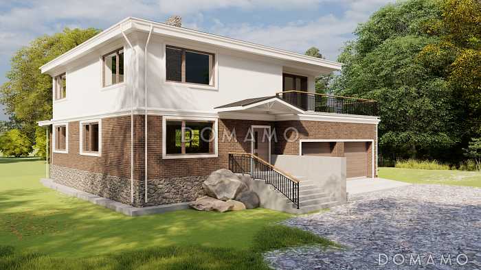 Проект двухэтажного дома с подвалом, гаражом и верандой