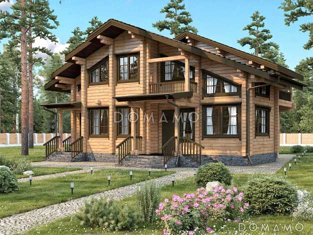 Проект дома из клееного бруса со вторым светом и тремя спальнями на втором этаже