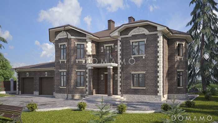 Проект загородного дома с гаражом, сауной, террасой, спортзалом