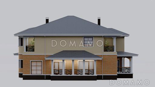 Проект просторного двухэтажного дома с эркером, двумя террасами и гаражом на 2 места / Фасад 2