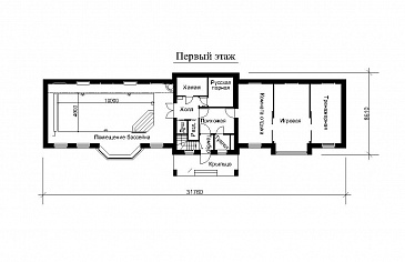 Проект отдельностоящего здания с бассейном, игровой и спортивным залом / План 1 этажа