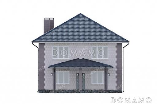 Проект двухэтажного дома с пятью комнатами и совмещенной кухней-гостиной / Фасад 1