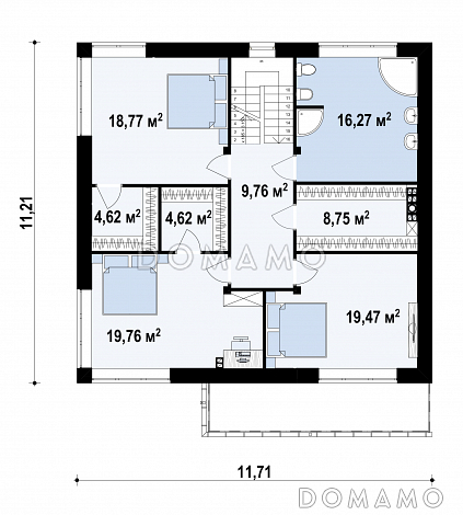 Проект современного двухэтажного дома из газобетона с четырьмя комнатами, гаражом и балконом / План 2 этажа