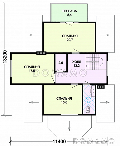 Проект деревянного дома с квадратной ванной комнатой / План мансардного этажа