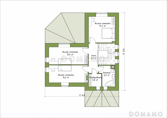 Проект углового коттеджа из СИП панелей с большой террасой / План мансардного этажа
