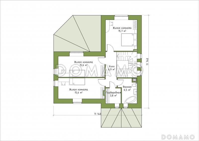 Проект углового коттеджа из СИП панелей с большой террасой / План мансардного этажа