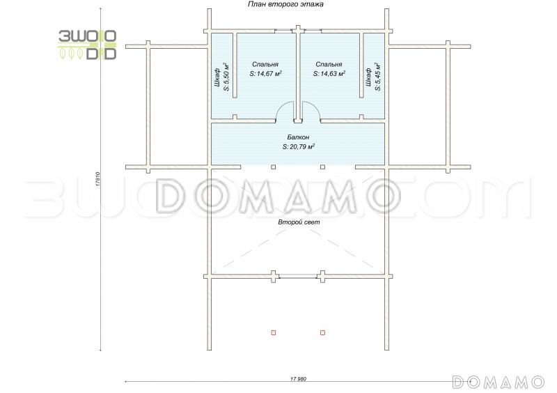 1668 - дом из клееного бруса с большой гостиной и 4 спальнями / План 2 этажа