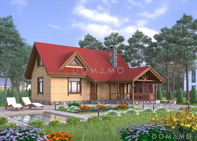 Проект бани с жилой мансардой, террасой и барбекю.