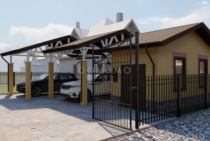 Проект навеса на два машиноместа с кладовой