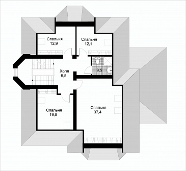 Проект коттеджа с подземным гаражом / План мансардного этажа