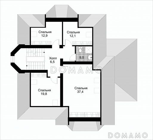 Проект коттеджа с подземным гаражом / План мансардного этажа