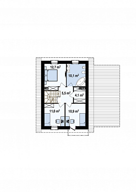 Проект двухэтажного дома из газобетона с кабинетом и гаражом справа / План 2 этажа