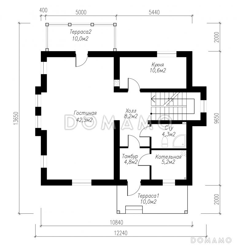 Проект просторного коттеджа в стиле кантри из СИП панелей / План 1 этажа