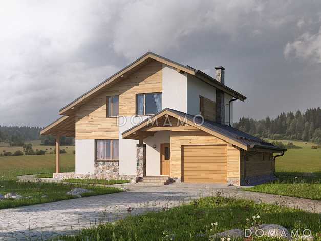 Проект дома из газобетона с небольшой крытой террасой