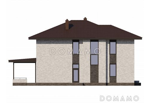 Проект двухэтажного дома с двумя мастер-спальнями, комнатой на первом этаже, просторной гардеробной и кабинетом / Фасад 2
