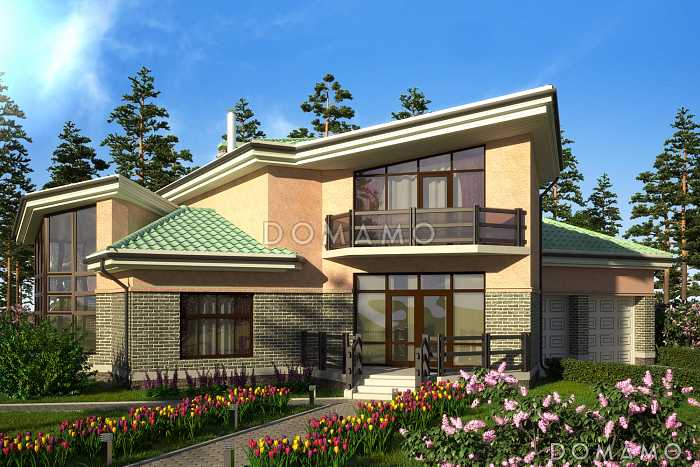 Проект дома из пеноблоков с сауной, гаражом на две машины