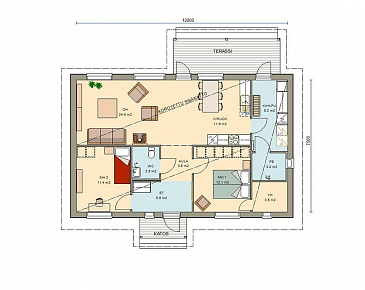 Проект одноэтажного каркасного дома с односкатной крышей / План 1 этажа