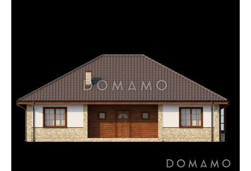 Проект одноэтажного дома из газобетона с зоной барбекю на террасе  / Фасад 1