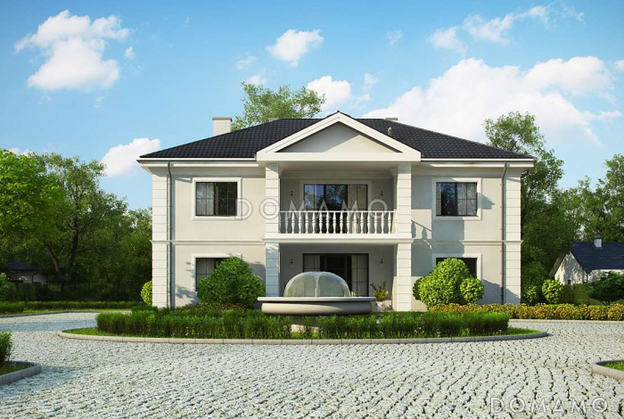 Проект большого двухэтажного дома из газобетона с четырьмя спальнями, сауной и просторной дневной зоной