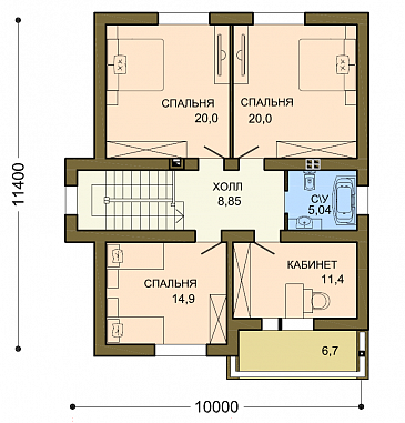 Проект лаконичного коттеджа с массивной каменной стеной крыльца / План 2 этажа