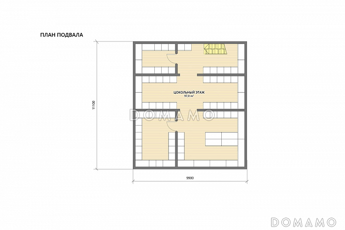 Проект кирпичной беседки с бильярдной, террасой барбекю, кухней и цокольным этажом / План цокольного этажа