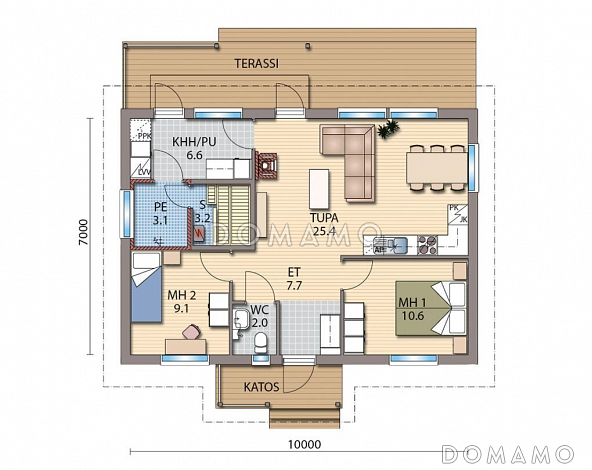 Проект каркасной сауны с небольшой кухней / План 1 этажа