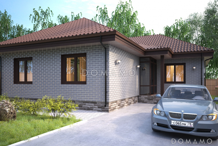 Проект компактного одноэтажного дома с тремя спальнями и большой кухней-столовой-гостиной