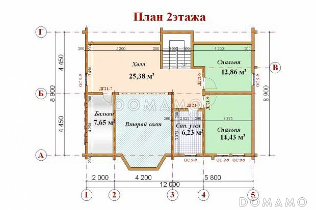 Проект дома из клееного бруса с мансардными окнами / План мансардного этажа