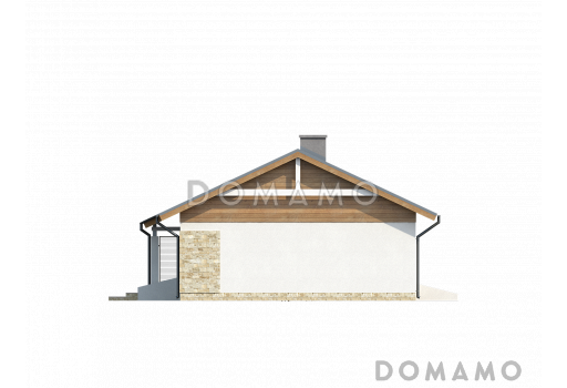 Проект небольшого одноэтажного дома из кирпича с двумя спальнями и террасой / Фасад 3