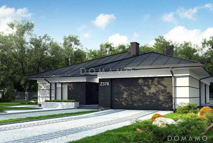 Проект загородного дома с подвалом, гаражом на две машины, панорамным остеклением  гостиной