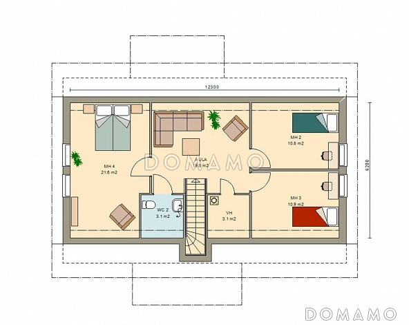 Проект каркасного дома с тремя спальнями на мансардном этаже / План мансардного этажа