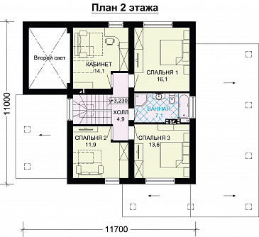 Проект дома из газобетона с большим навесом для авто / План мансардного этажа