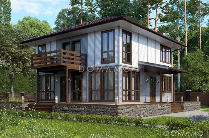 Проект каркасного дома с небольшим патио