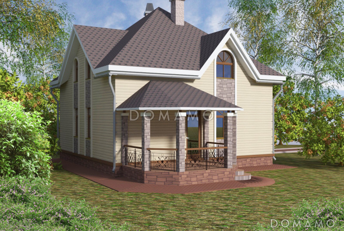Проект необычного дома с крыльцом на углу