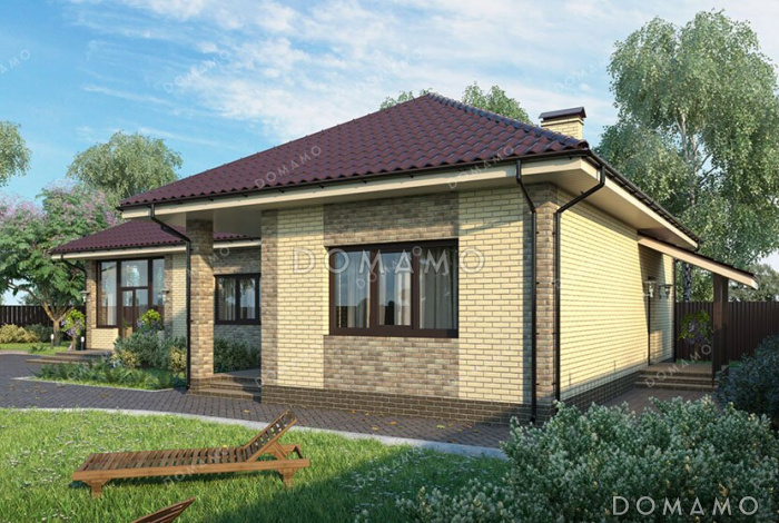 Проект бани с большой кухней, спальней и зоной отдыха с барбекю на веранде