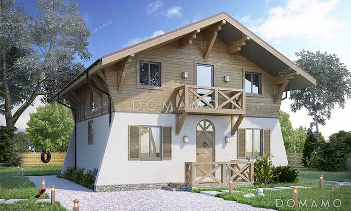 Проект коттеджа в стиле шале с 4 спальнями и нестандартными фасадами