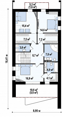 Проект аккуратного современного мансардного дома из газобетона с  гаражом и террасой над входом / План мансардного этажа