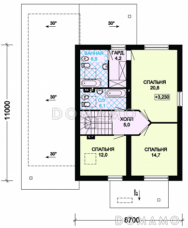 Проект загородного дома с мансардой и гаражом для двух автомобилей / План мансардного этажа