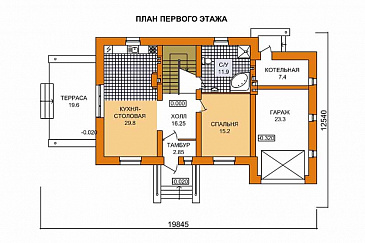 Проект дома из пеноблоков с террасой имеющей прозрачный навес / План 1 этажа