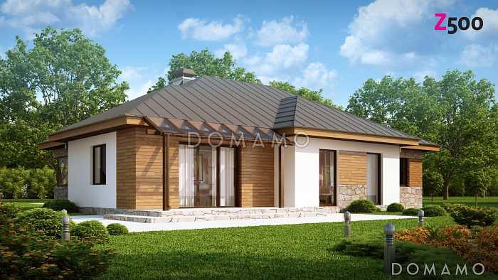 Проект одноэтажного дома из газобетона с тремя спальнями и гаражом на два автомобиля